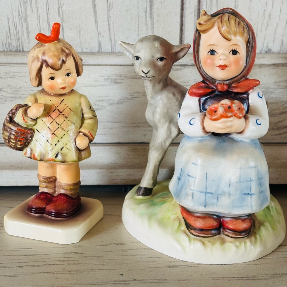 Goebel Hummel Good Friends Figurine Girl with GOAT & Little Girl Carrying Basket